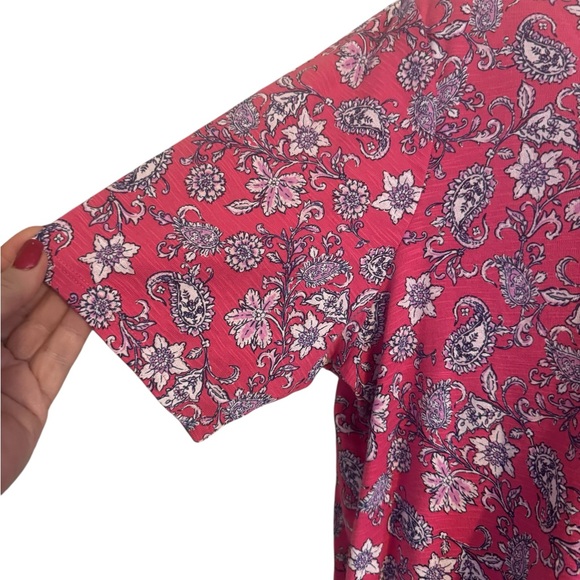 J. Jill Pink/White Floral Tee Spring/Summer PIMA COTTON Top  XLARGE   #I - Picture 3 of 5